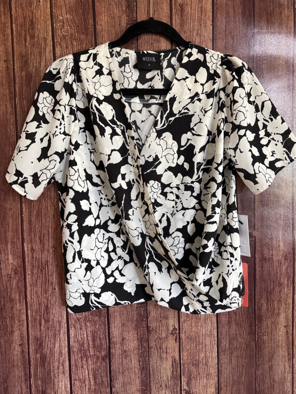 Black & White Floral Wrap Blouse